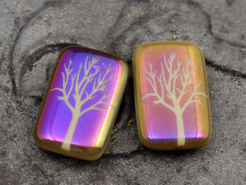 Tree Of Life Beads Czech Glass Beads Laser Etched Beads 19x12mm 6pcs B455 image 1