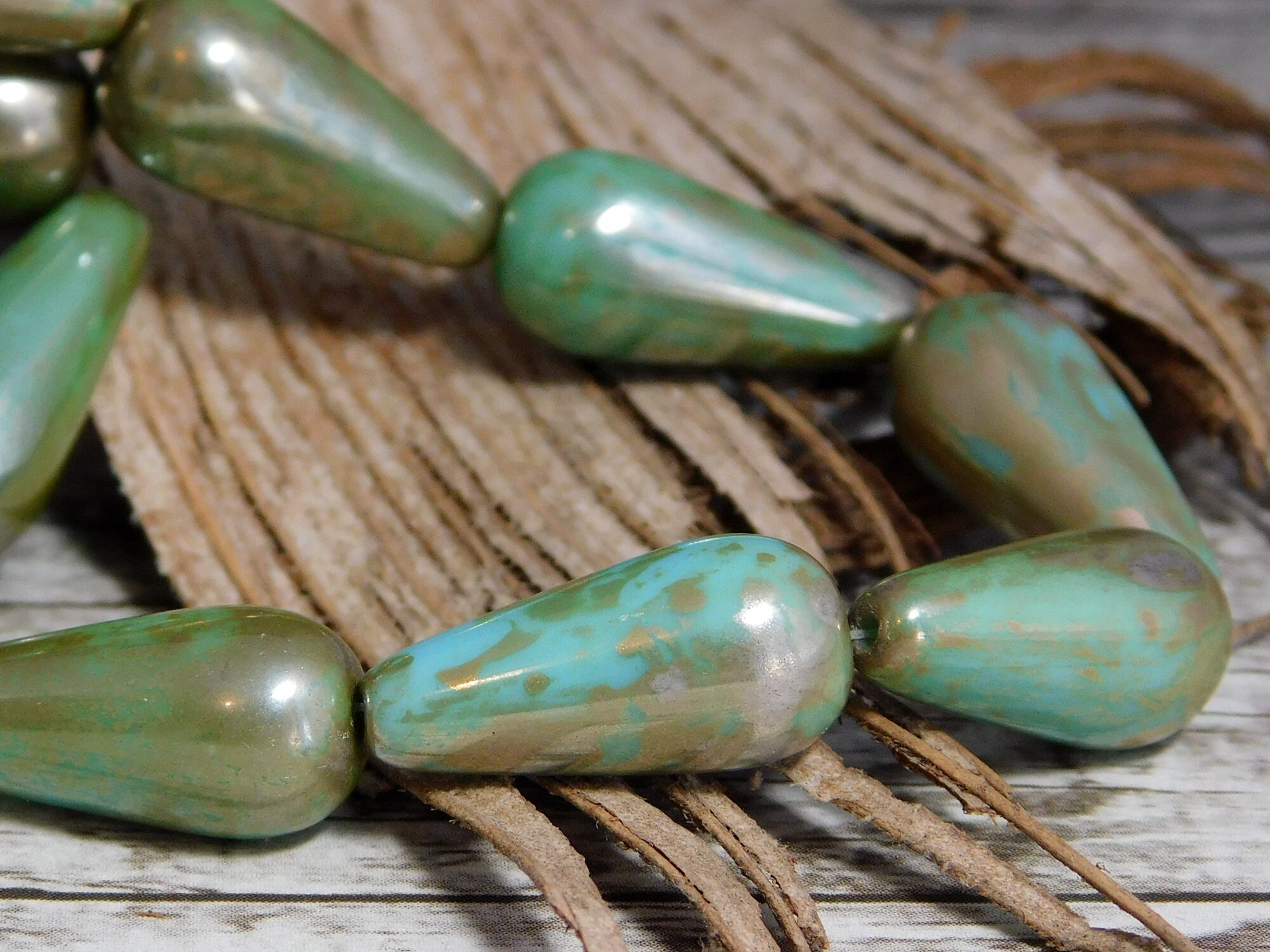6 Premium Picasso Czech Teardrop Beads 16x12mm sale . BRONZE OCEANIC PEARS . 3368-6