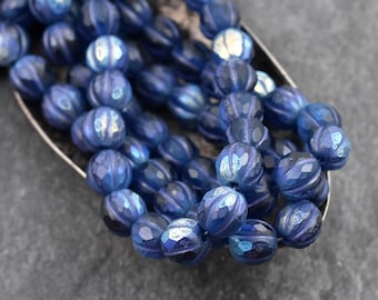 Czech Glass Beads - Melon Beads - Faceted Melon - Picasso Beads - Round Beads - 8mm - 20pcs (A56)