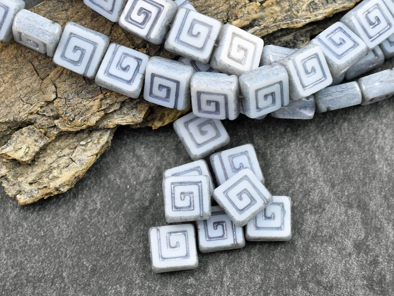 Czech Glass Beads Greek Key Beads Picasso Beads Tile Beads Square Beads 9mm 12pcs 694 image 4