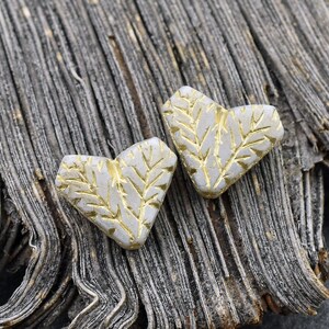 Heart Beads Czech Glass Beads Leaf Beads Picasso Beads 17x11mm 8pcs 4929 image 2