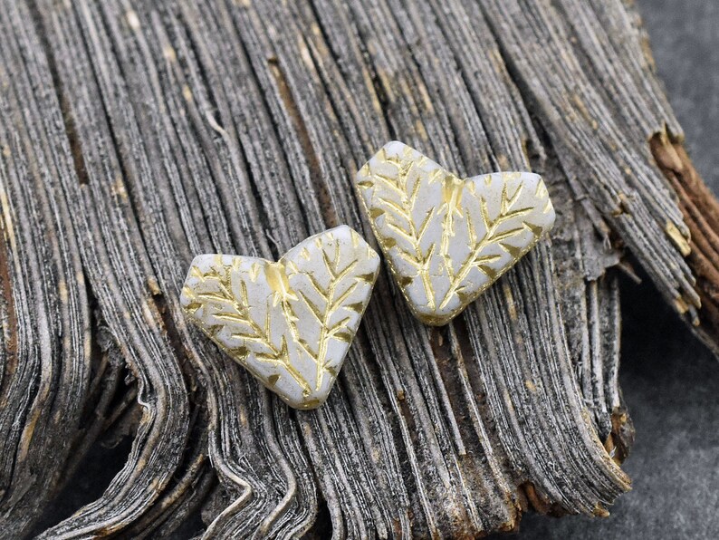 Heart Beads Czech Glass Beads Leaf Beads Picasso Beads 17x11mm 8pcs 4929 image 2