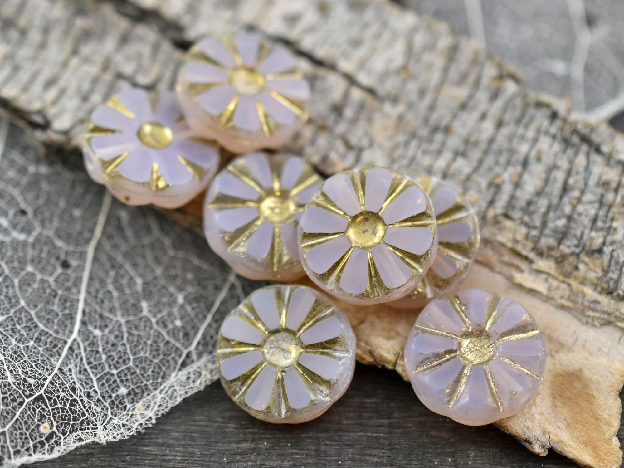 Flower Beads Matte Beads 6pcs Coin Beads 12mm 4906 Picasso Beads Czech Glass Beads Daisy Flower