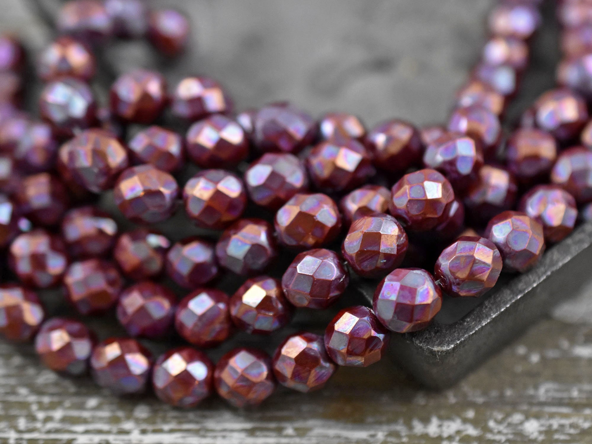 6mm beads Red fire polished beads Czech faceted 6mm beads (35) Opaque round  glass Nr 2