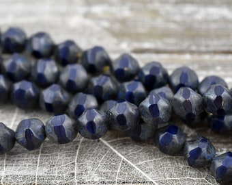 Picasso Beads - Czech Glass Beads - Central Cut Beads - Round Beads - Navy Blue Beads - 9mm - 10pcs (1765)