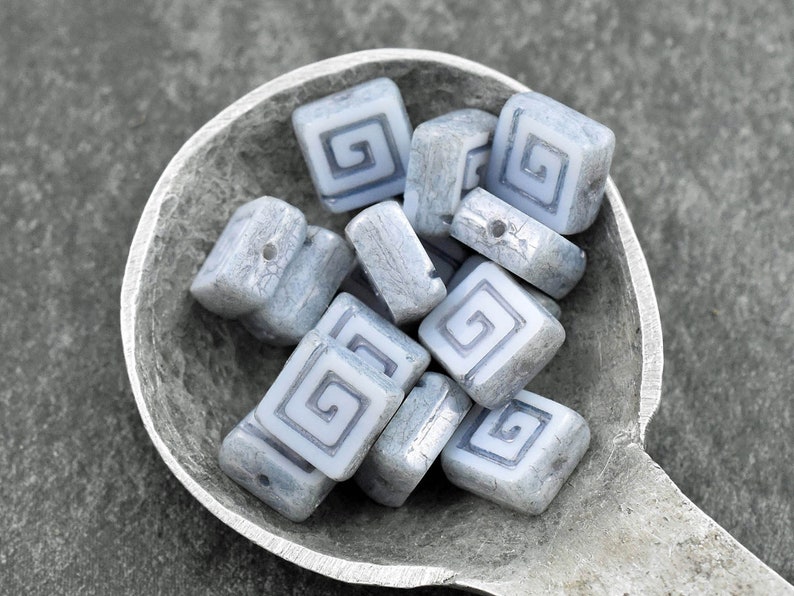Czech Glass Beads Greek Key Beads Picasso Beads Tile Beads Square Beads 9mm 12pcs 694 image 3