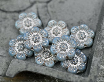 Czech Glass Beads - Flower Beads - Picasso Beads - Wildflower Beads - Czech Glass Flowers - 14mm - 12pcs - (2247)