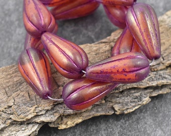 Czech Glass Beads - Tear Drop Beads - Picasso Beads - Melon Beads - Drop Beads - 22x11mm - 2 or 6pcs - (A583)