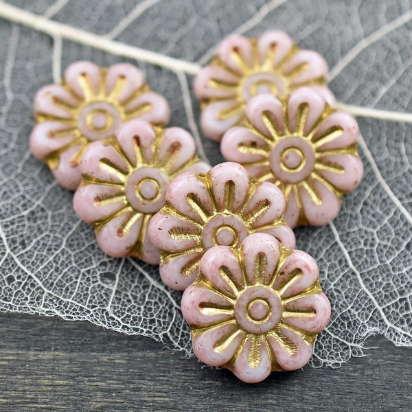 Czech Glass Beads - Flower Beads - Focal Beads - Czech Glass Flowers - Daisy Beads - 18mm Flower - 6pcs - (2716)