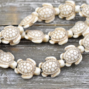 Turtle Beads - Gemstone Beads - Howlite Beads - Sea Creature Beads - 18x14x8mm - 15 inch Strand - (1240)