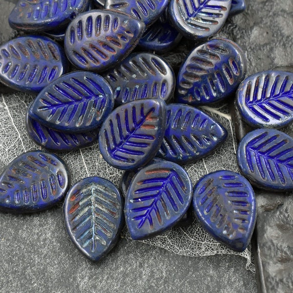 Picasso Beads - Leaf Beads - Czech Glass Beads - Top Drilled Leaf - Top Drilled Leaves - Top Hole - 16x12mm - 15pcs - (3224)