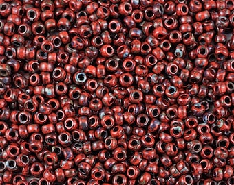 11/0 Seed Beads - Miyuki 11-4513 - Opaque Red - Picasso Beads - Size 11 Beads - 5" Tube - 22 grams (A247)