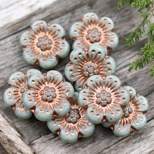 Flower Beads - Czech Glass Beads - Picasso Beads - Wild Flower Beads - Pink Flower Beads - 14mm - 12pcs - (5351)