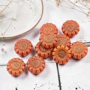 Czech Glass Suflower Coin Beads - Bronze Washed Orange Opaline - 13mm - 10pcs - (4722)