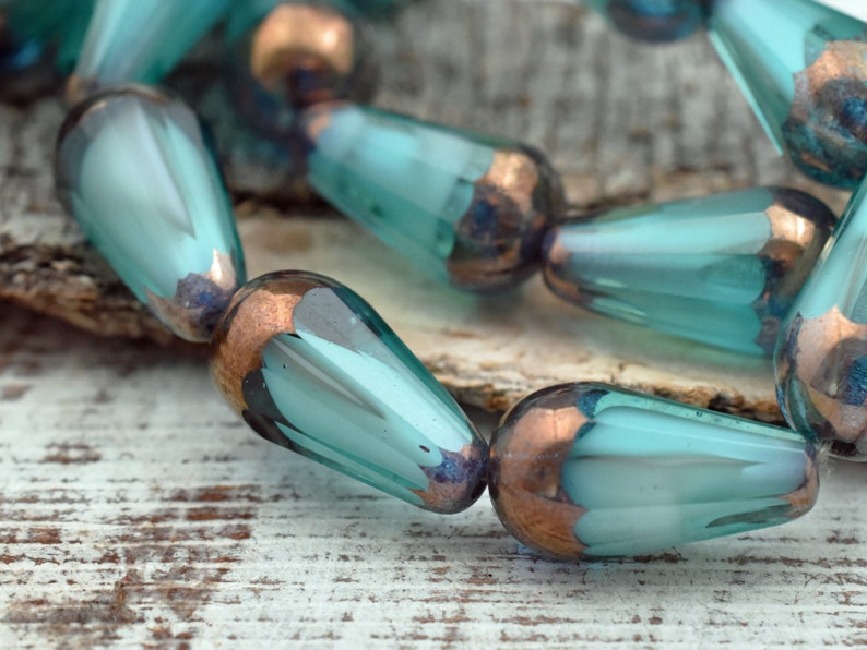 Drop Beads Teardrop Beads 8x15mm 4pcs - 2466 Picasso Beads Faceted Beads Czech Glass Beads