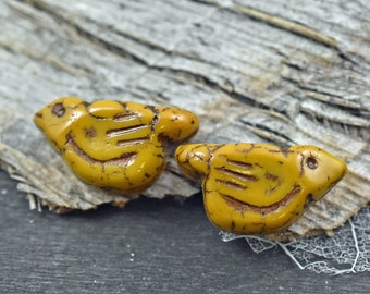 Picasso Beads - Czech Glass Bird Beads - Czech Glass Beads - Bird Beads - Animal Beads - 6pcs - 11x22mm (401)