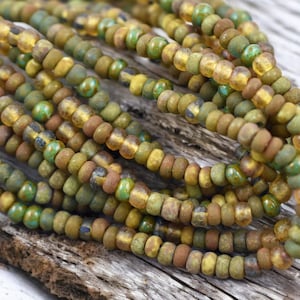 Aged Picasso Beads - Seed Beads - Czech Glass Beads - Size 5 Seed Beads - 5/0 - 20&quot; Strand - (B576)