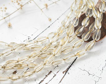 Czech Glass Melon Tear Drop Beads - Gold Washed Crystal Clear - 16pcs - 13x8mm - (A111)