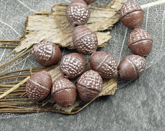 Czech Glass Beads - Acorn Beads - Picasso Beads - Fall Beads - Beads for Jewelry - 10x12mm - 8pcs - (335)