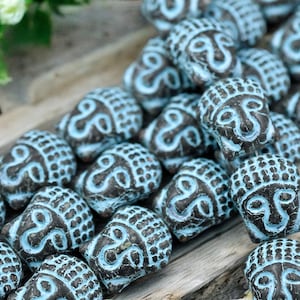 Buddha Head Bead  - Czech Glass Beads - Picasso Beads - Buddha Beads - 15x14mm - 4pcs (2311)