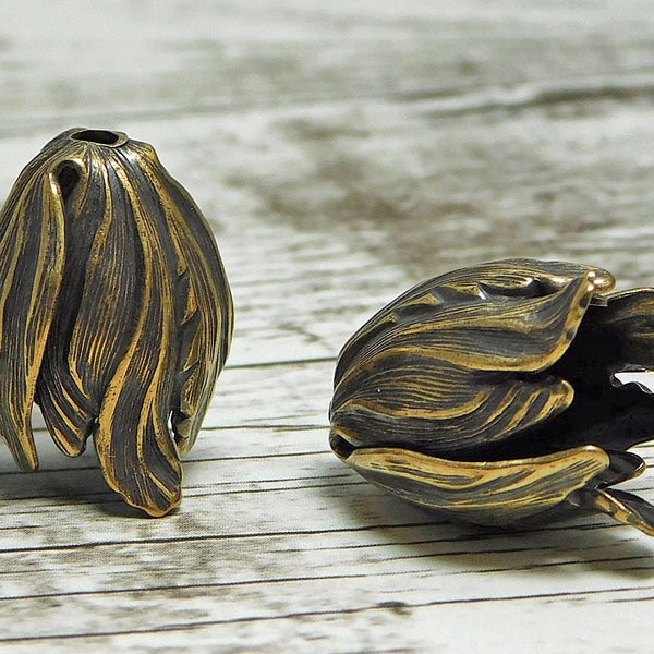 Tassel Caps - Tassel Cones - Bronze Bead Caps - Large Bead Cap -Tulip Bead Cap - 1pc  (4818)