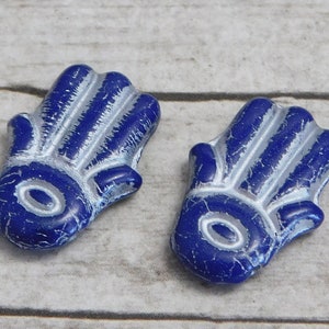 Hamsa Hand Beads Czech Glass Beads Hand of Fatima Hamsa Charm 4pcs 14x20mm 3886 image 3