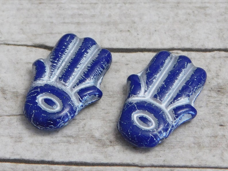 Hamsa Hand Beads Czech Glass Beads Hand of Fatima Hamsa Charm 4pcs 14x20mm 3886 image 3