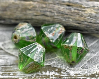 Picasso Beads -  Czech Glass Beads - Bicone Beads - Chunky Beads - Large Beads - Emerald Green - Czech Beads - 6pcs - 15mm - (5651)