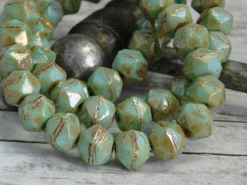 4707 Antique Cut Beads English Cut Beads 8mm Beads Picasso Beads 20pcs Turquoise Picasso Round Beads Czech Glass Beads