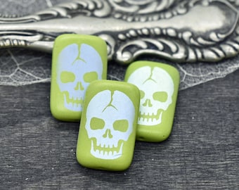 Czech Glass Beads - Skull Beads - Laser Etched Beads - 2pcs - 12x19mm - (1464)