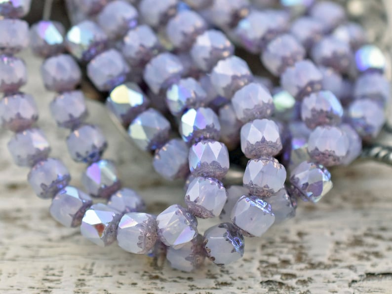 Czech Glass Beads Cathedral Beads Purple Beads Fire Polish Beads Choose from 6mm or 8mm image 2