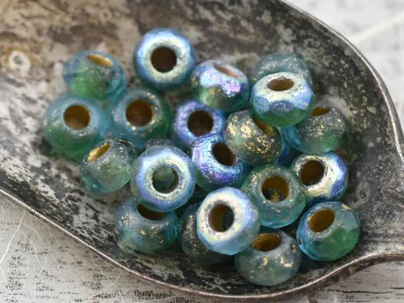 Czech Glass Beads Roller Beads Rondelle Beads Large Hole Beads Picasso Beads 3mm Hole Beads 5x8mm 25pcs 3277 image 6