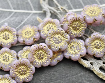 Flower Beads - Czech Glass Beads - Picasso Beads - Pink Flower Beads - Wildflower Beads - 18mm Flower - 2pcs - (820)