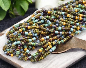 Picasso Seed Beads 6 0 - Aged Picasso Beads - Czech Glass Beads - Size 6 Seed Beads - 6/0 - 21" Strand - (671)