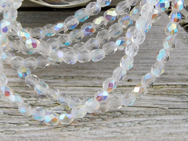 50pcs Crystal Spacers Czech Glass Beads 4840 4mm Beads 4mm - Fire Polished Beads Round Beads Crystal AB Beads