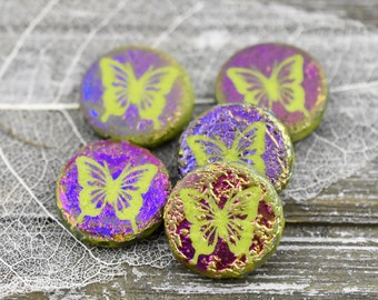 Czech Etched Beads - Czech Glass Beads - Laser Etched Beads - Butterfly Beads - Tattoo Beads - Animal Beads - 17mm - 4pcs - (3659)