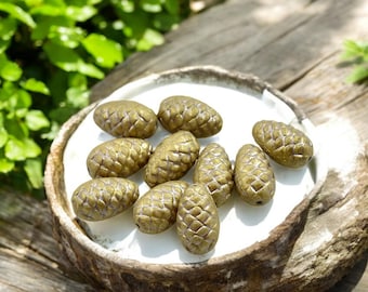 Czech Glass Beads - Pine Cone Beads - New Czech Beads - Fall Beads - 13x8mm- 10pcs - (3120)