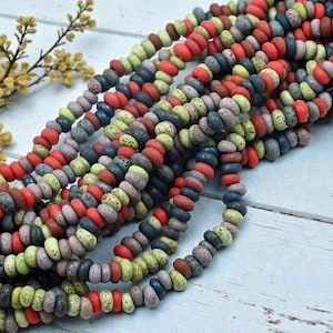 Indonesian Java Glass Beads -Multicolor Aged Donut - Approx 4x7mm - 20" Strand - (B127)