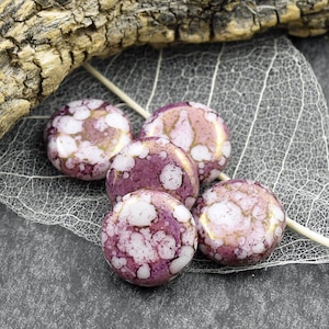 Picasso Beads - Czech Glass Beads - Coin Beads - Focal Beads - Pink Beads - 10pcs - 15mm - (5865)