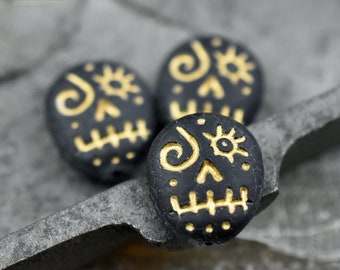 Czech Glass Beads - Skull Beads - Sugar Skull - Picasso Beads - Voodoo Beads - 15x13mm - 4pcs - (2023)