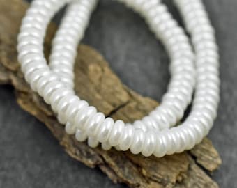 Pearl Beads - Glass Beads - Glass Spacer Bead - White Pearl - Rondelle Beads - 6x3mm - 16" Strand - (B193)