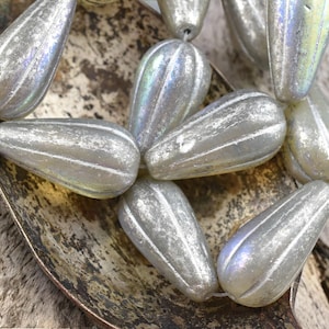 Czech Glass Beads - Melon Drops - Picasso Beads - Tear Drop Beads - Etched Beads - 22x11mm - 6pcs - (A598)