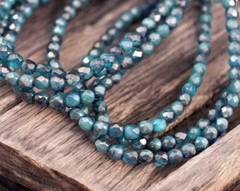 Czech Glass Beads - 4mm Beads - Fire Polished Beads - Round Beads - Faceted Round - Teal Blue - 50pcs (1670)
