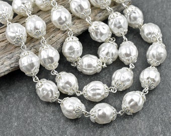 Beaded Chain - Wedding Beads - Czech Pearl Chain - Czech Glass Beads - DIY Jewelry - Sold by the foot - (CH34)