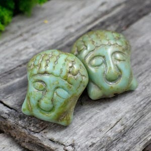 Picasso Beads - Buddha Beads - Czech Glass Beads - Buddha Head Bead  - 15x14mm - 4pcs (4351)