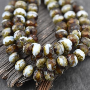 Picasso Beads - Czech Glass Beads - Rondelle Beads - Czech Rondelles - Fire Polished Beads - 6x9mm -  25pcs (3379)
