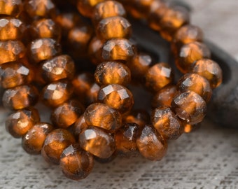 Czech Glass Beads - Roller Beads - Large Hole Rondelle - Large Hole Beads - Fire Polished Beads - Rondelle Beads - 5x8mm - 25pcs - (2759)