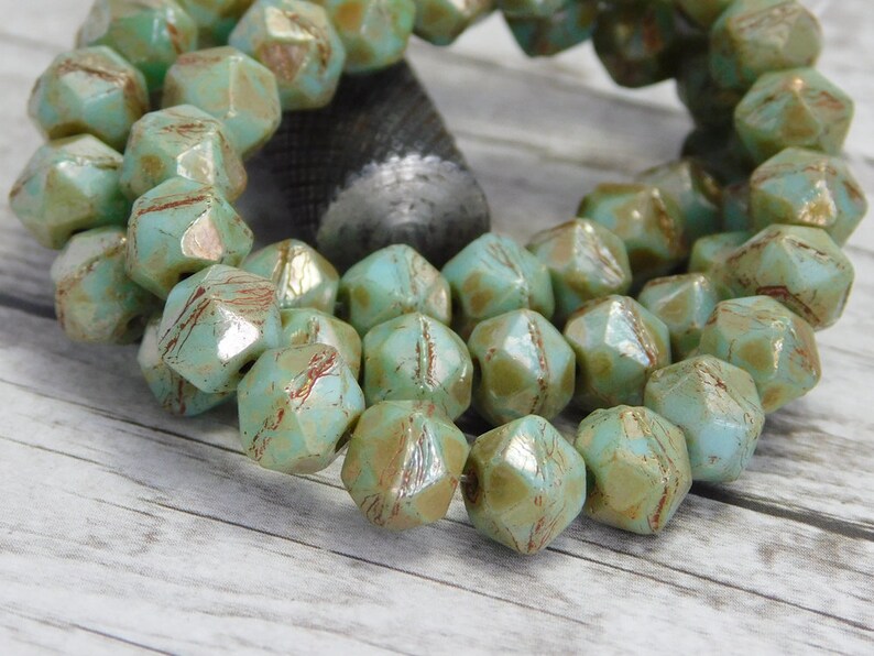 4707 Antique Cut Beads English Cut Beads 8mm Beads Picasso Beads 20pcs Turquoise Picasso Round Beads Czech Glass Beads