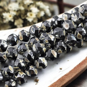 Picasso Beads - Czech Glass Beads - Central Cut Beads - Round Beads - Black Beads - 9mm - 15pcs - (A280)
