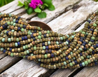 Size 6 Seed Beads - Picasso Seed Beads 6 0 - Aged Picasso Beads - Czech Glass Beads - 6/0 - 20" Strand - (B590)